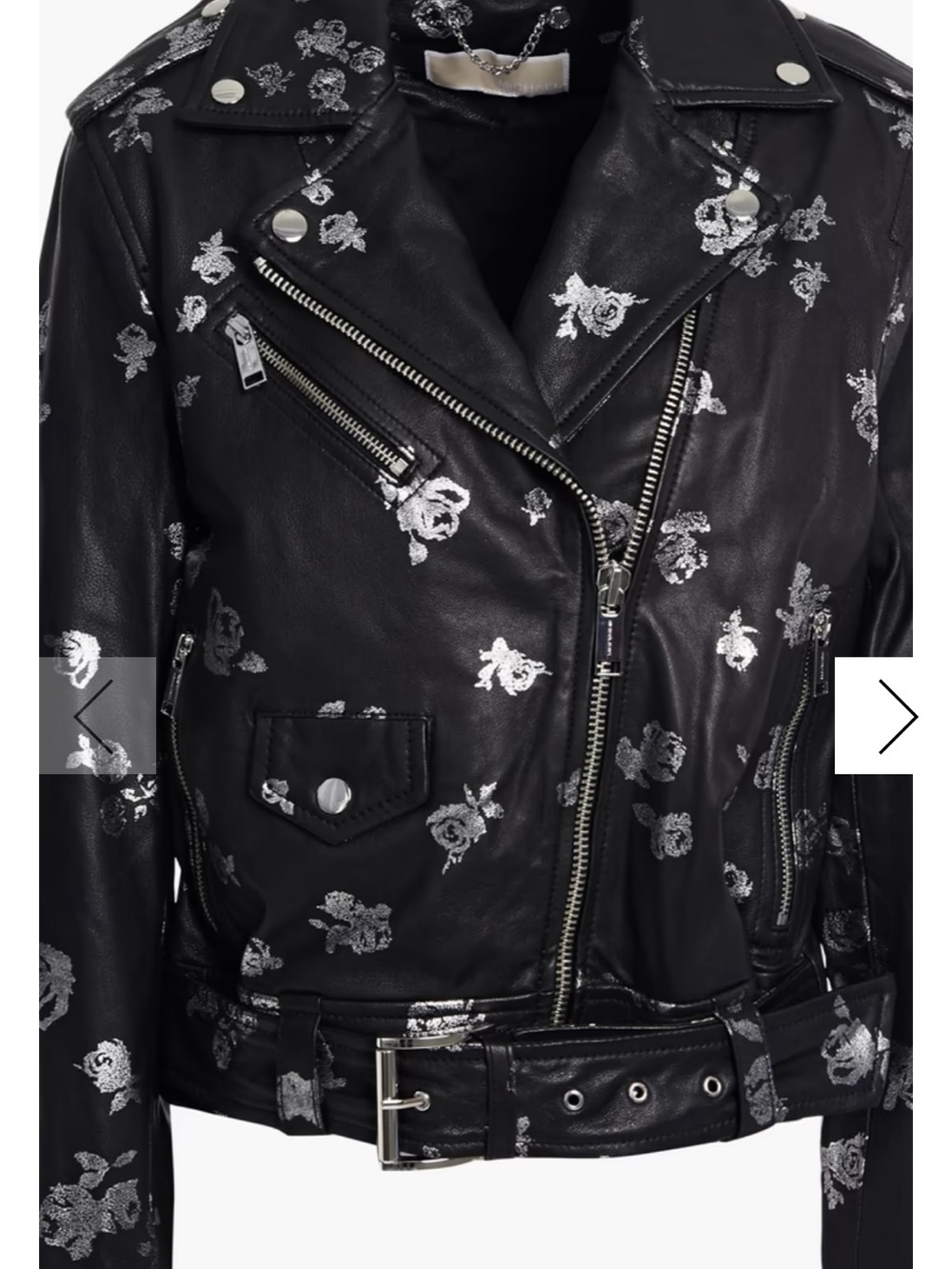 NWT - Michael Kors Metallic Rose Print Lamb Leather Moto Jacket – Size M